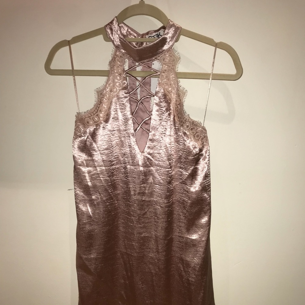 LF Blush Pink Slip Dress with Lace Detail
